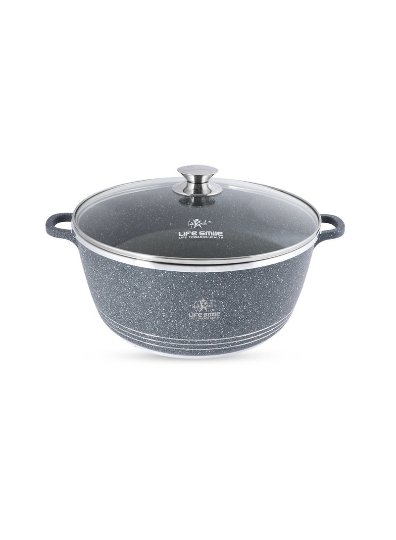 Life Smile 32cm Cooking Pot - Life Smile 9.5L Non stick Pot,Multi Layer Non Stick Granite Coating 100% PFOA Free Casseroles - Aluminum Soup Pot With Glass Lid- Fixed  Handles with Stainless steel Rim - Oven Safe Stock Pot  - Image 1
