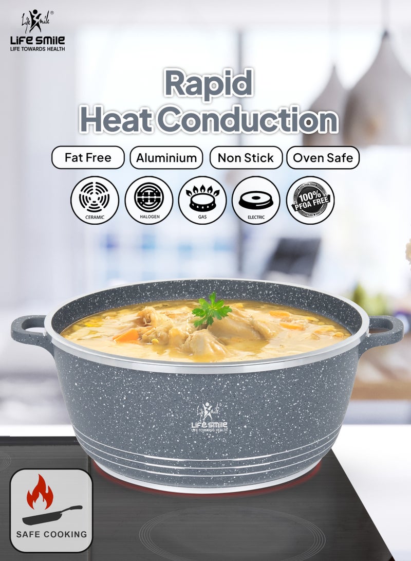 Life Smile Life Smile 32cm Nonstick Cookwares – 9.5L Granite Cooking Pot with Glass Lid | Multi-Layer PFOA-Free Casserole, Aluminum Soup Pot with Fixed Handles, Stainless Steel Rim & Oven-Safe Design  - Image 5