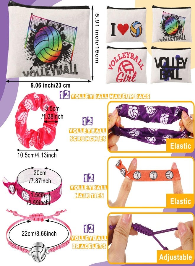 Hotop 48 Pcs Volleyball Gifts for Teen Girls Include Volleyball Cosmetic Bags Volleyball Sport Hair Scrunchies Adjustable Charm Bracelets Volleyball Accessories Hair Ties Volleyball Gifts for Team - Image 2