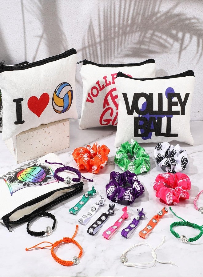 Hotop 48 Pcs Volleyball Gifts for Teen Girls Include Volleyball Cosmetic Bags Volleyball Sport Hair Scrunchies Adjustable Charm Bracelets Volleyball Accessories Hair Ties Volleyball Gifts for Team - Image 4