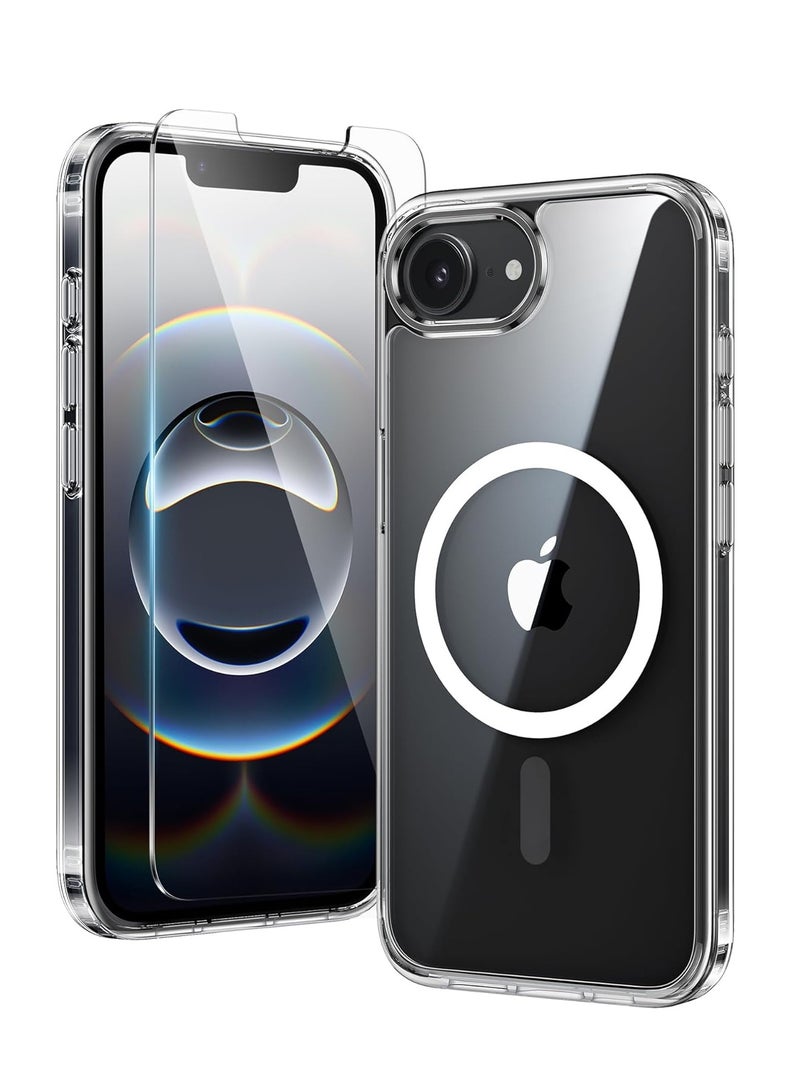 BORTONY iPhone 16e Case Cover Clear Magnetic Slim Anti Yellowing Phone Case With 2X Screen Protector 9H Hardness HD Clear Glass For iPhone 16e 6.1-Inch - Image 1