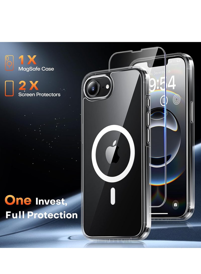 BORTONY iPhone 16e Case Cover Clear Magnetic Slim Anti Yellowing Phone Case With 2X Screen Protector 9H Hardness HD Clear Glass For iPhone 16e 6.1-Inch - Image 5