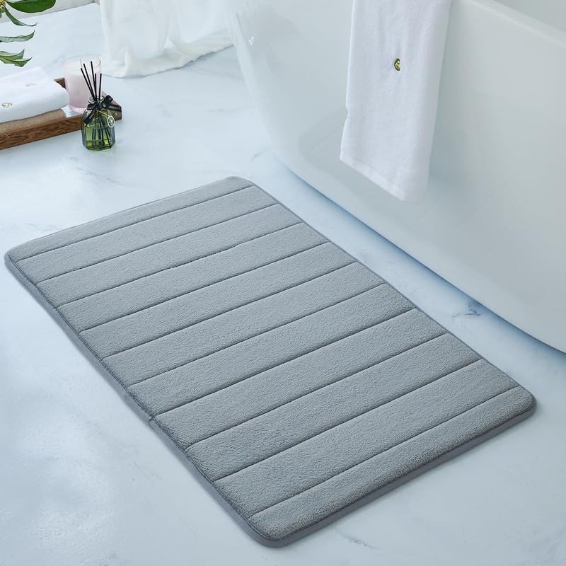 Runmay Memory Foam Bath Mat Large Size 315 by 198 Inches Soft and Comfortable Super Water Absorption NonSlip Thick Machine Wash Easier to Dry for Bathroom Floor Rug Grey - Image 2