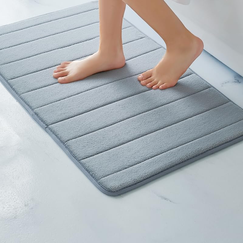 Runmay Memory Foam Bath Mat Large Size 315 by 198 Inches Soft and Comfortable Super Water Absorption NonSlip Thick Machine Wash Easier to Dry for Bathroom Floor Rug Grey - Image 1