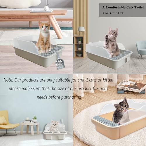 kathson Open Cat Litter Box with High SideAntiSplashing Cats Litter Pan SemiEnclosed Removable Cats Litter Boxes with Litter Sifting Scoop Open Top Kitty Toilet for Easy to CleanKhaki - Image 3