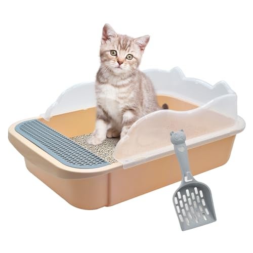 kathson Open Cat Litter Box with High SideAntiSplashing Cats Litter Pan SemiEnclosed Removable Cats Litter Boxes with Litter Sifting Scoop Open Top Kitty Toilet for Easy to CleanKhaki - Image 1