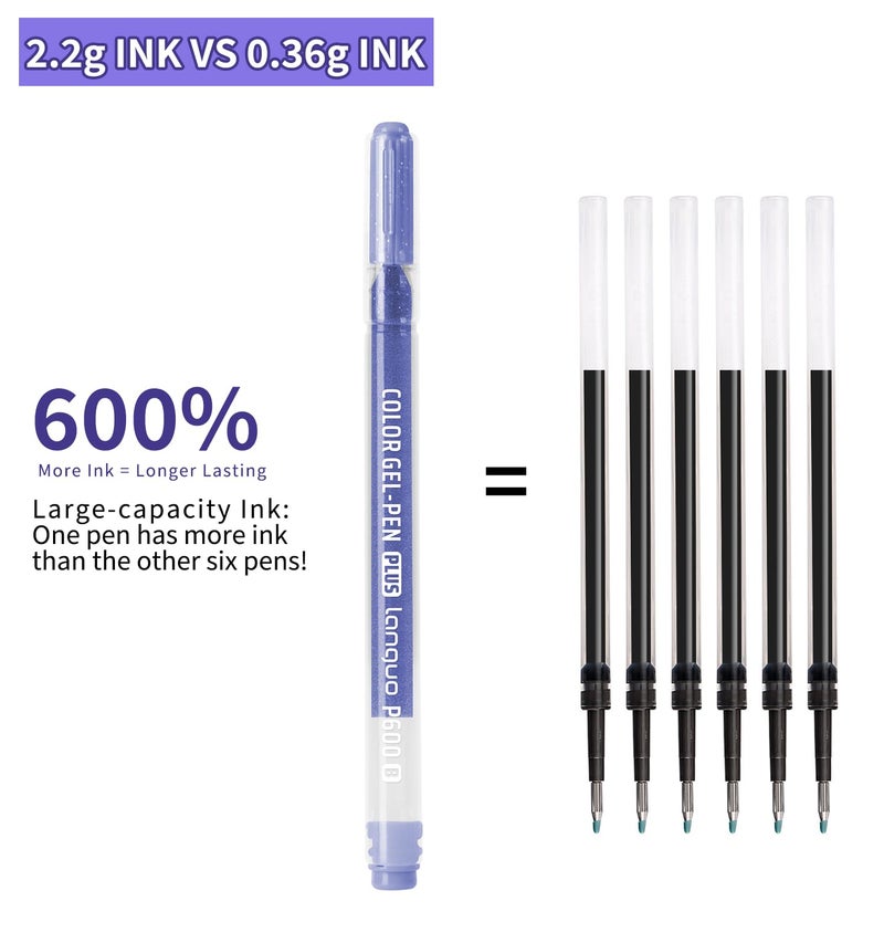 Joyask Glitter Gel Pens, 6 Pack Glitter Pens For Adults Coloring Books, 1.0mm Point Colored Pens, Large Capacity Ink Pens for Coloring, Writing, Drawing, Journaling, Note Taking, Office, Home - Image 4