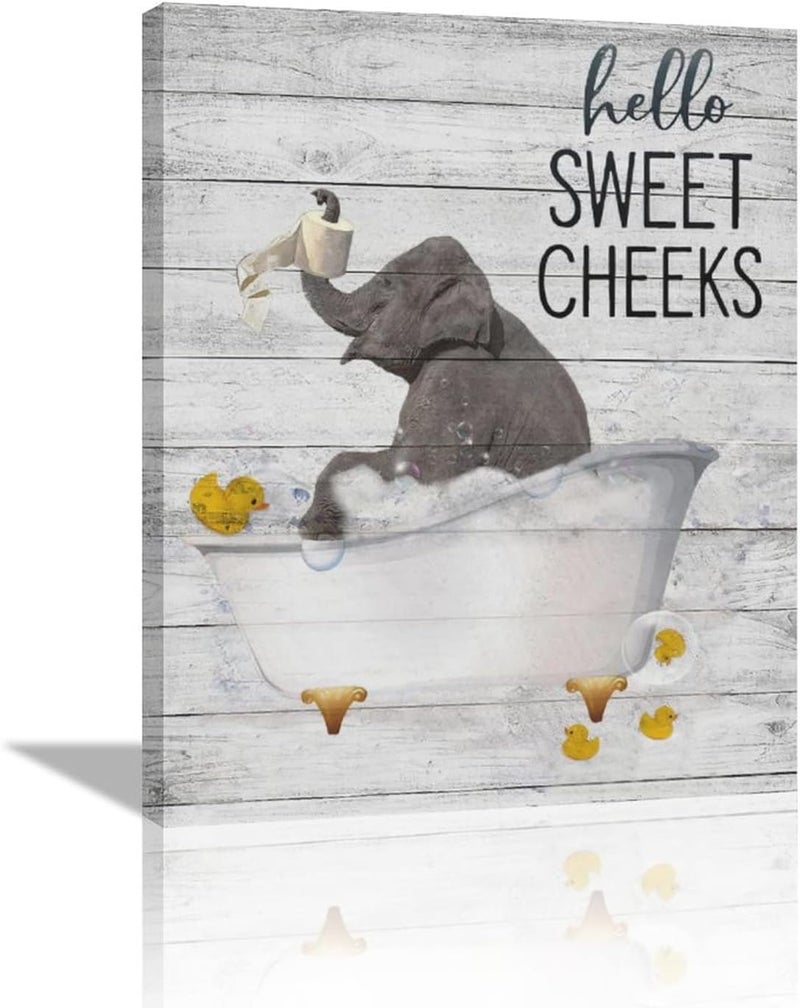 SweetFox Funny Elephant Bathroom Wall Art Canvas Print - Image 1