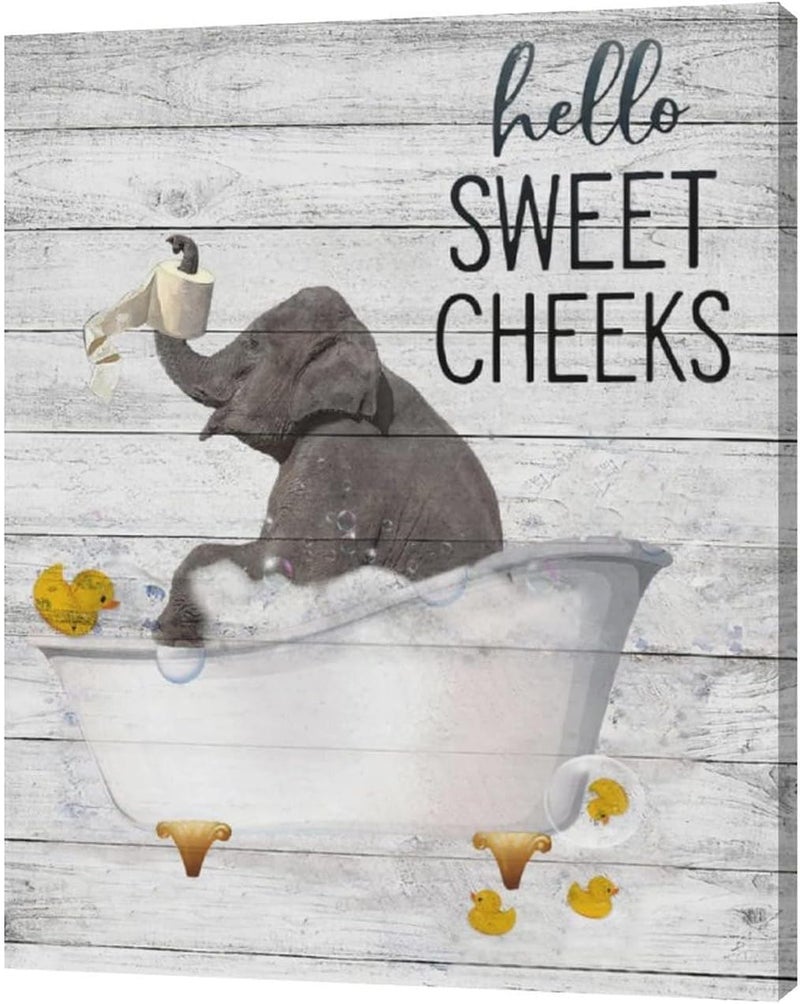 SweetFox Funny Elephant Bathroom Wall Art Canvas Print - Image 2