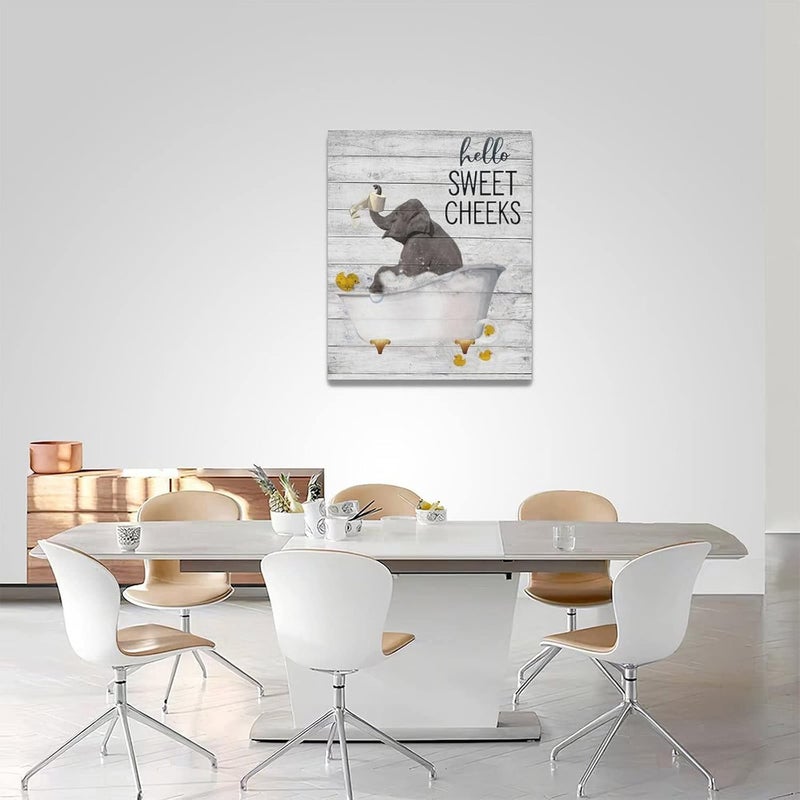 SweetFox Funny Elephant Bathroom Wall Art Canvas Print - Image 4