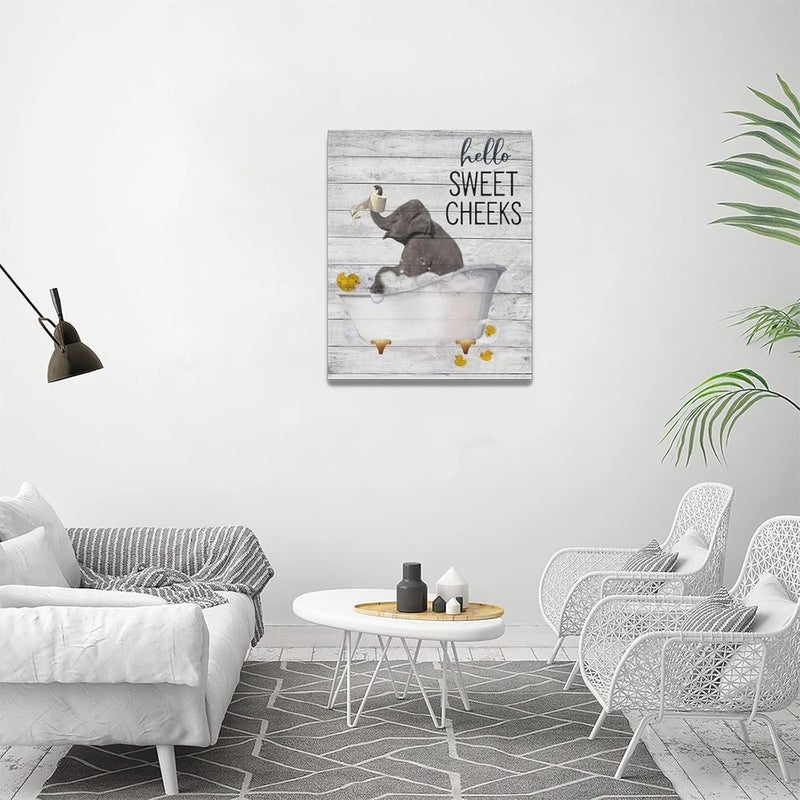 SweetFox Funny Elephant Bathroom Wall Art Canvas Print - Image 5