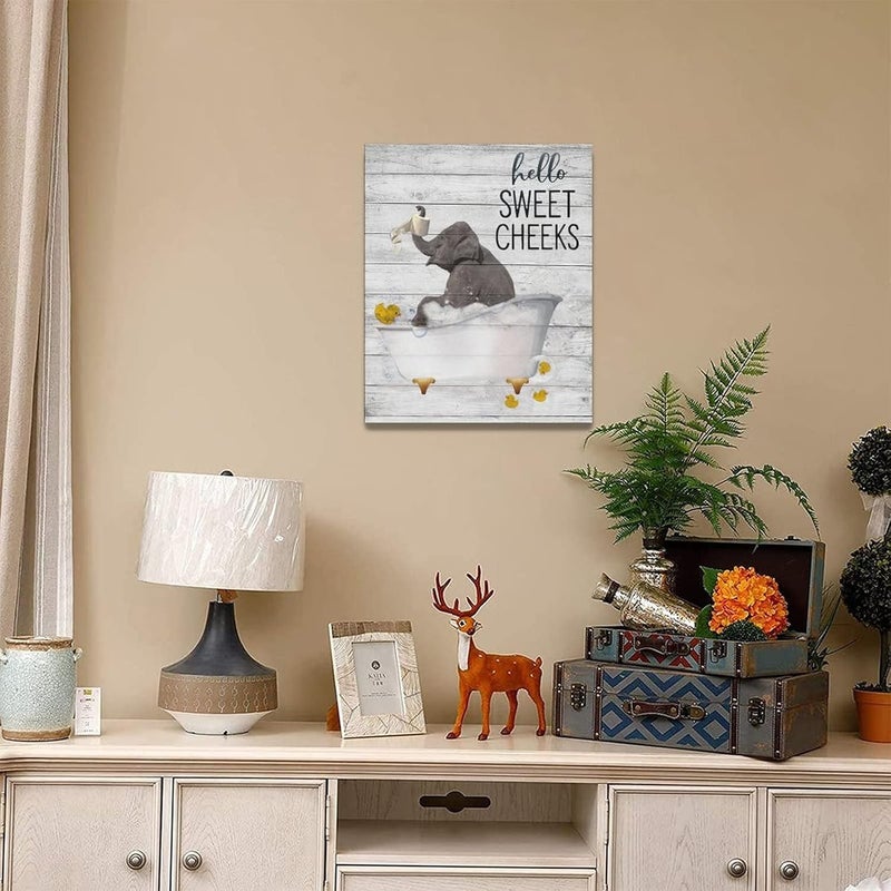 SweetFox Funny Elephant Bathroom Wall Art Canvas Print - Image 3