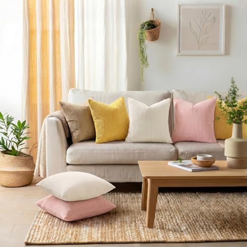 Mecatny Corduroy Summer Decorative Throw Pillow Covers 22x22 Set of 2 for Sofa Living Room Soft Neutral Boho Couch Pillow Covers for Home Decor Cream White - Image 3