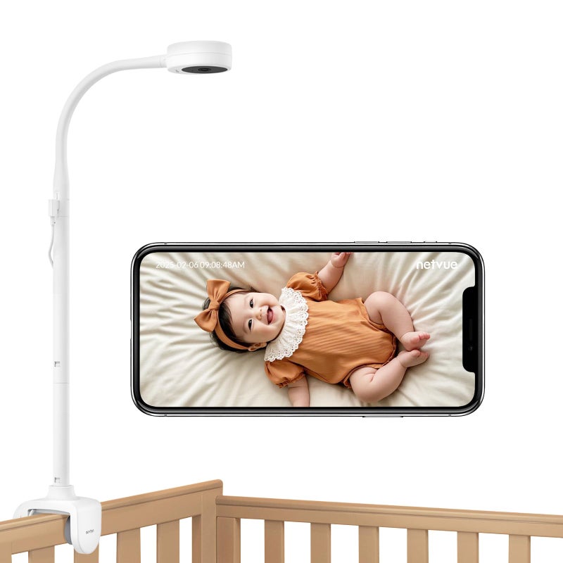 NETVUE Peekababy Baby Camera with Wireless Audio, Adjustable Crib Mount Monitor, Works via 2.4GHz Wi-Fi for Wide Coverage & Stable Connection, Smart App, Two-Way Talk, No Screen (White) - Image 2