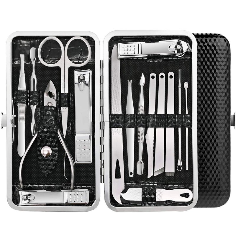 GOMNIK Manicure Pedicure 16 Tools Set Nail Clippers Kit Stainless Steel Professional Nail Scissors Grooming Set with Leather Case Multi Color Travel Home Use - Image 1