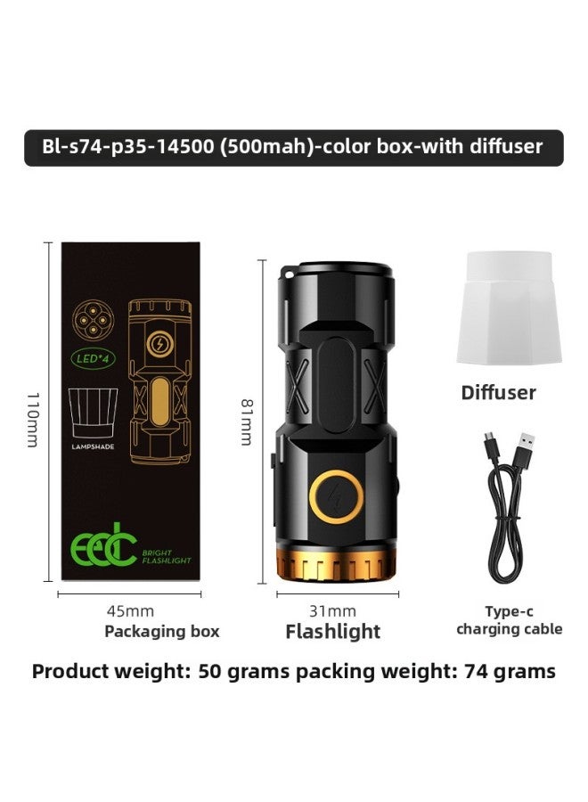 2024 Temu AliExpress Four Six Eight Eye Flashlight Magnetic Cap Clip Light Flashlight-Product Specifications:BL-S74-P35-14500(500mAh)-color Box-with Soft Mask  - Image 1