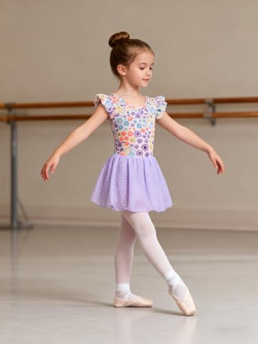Funnycokid Ballet Leotard for Girls Dance Leotards with Skirt Toddler 5T Ruffle Sleeve Ballerina Outfit Size 5 - Image 3