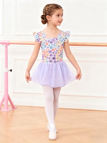 Funnycokid Ballet Leotard for Girls Dance Leotards with Skirt Toddler 5T Ruffle Sleeve Ballerina Outfit Size 5 - Image 4