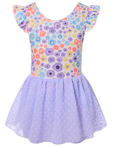 Funnycokid Ballet Leotard for Girls Dance Leotards with Skirt Toddler 5T Ruffle Sleeve Ballerina Outfit Size 5 - Image 1