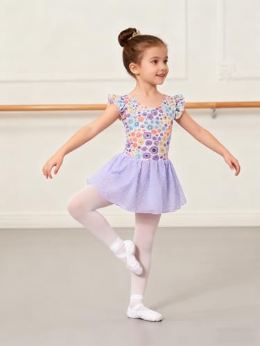 Funnycokid Ballet Leotard for Girls Dance Leotards with Skirt Toddler 5T Ruffle Sleeve Ballerina Outfit Size 5 - Image 5
