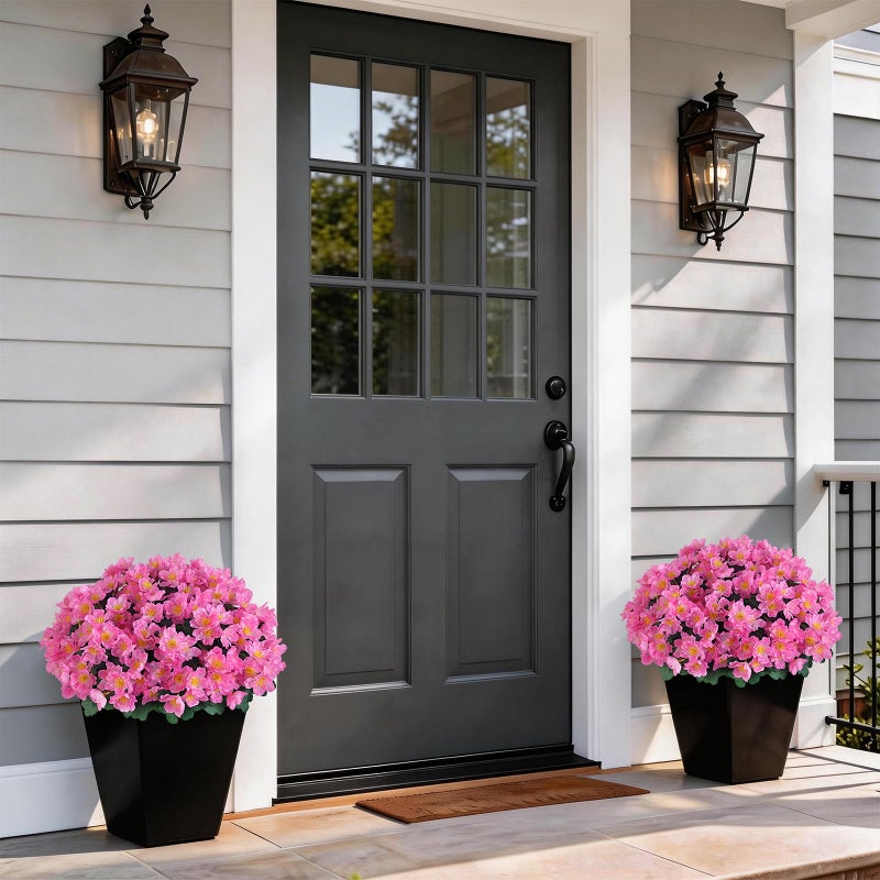 Juxdp 2 Sets of Artificial Camellia Topiary Ball Trees - Fake Flower Potted Plants, UV Resistant Faux Camellia Potted Bushes for Front Door, Farmhouse, Porch, Garden, Outdoor Decoration (Pink) - Image 3