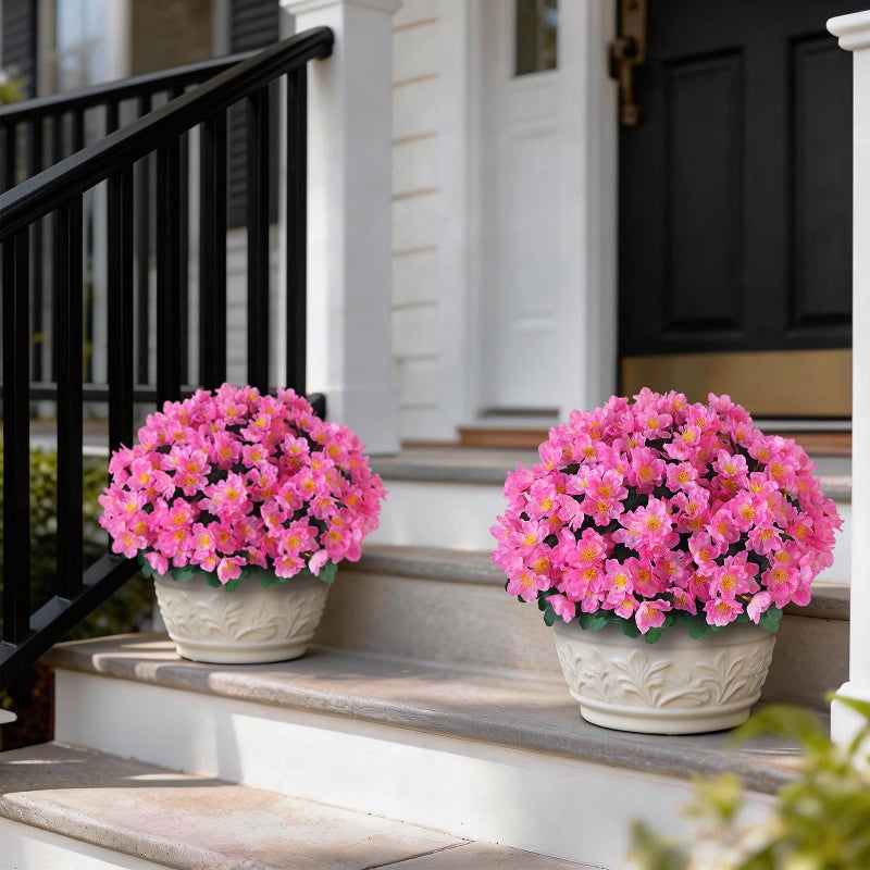 Juxdp 2 Sets of Artificial Camellia Topiary Ball Trees - Fake Flower Potted Plants, UV Resistant Faux Camellia Potted Bushes for Front Door, Farmhouse, Porch, Garden, Outdoor Decoration (Pink) - Image 2