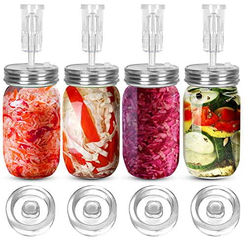 Samshow Fermentation Kit-4 Glass Fermentation Weights,4 Fermenting Lids,4 airlocks,4 Silicone Rings,5 Silicone Grommet for Wide Mouth Mason Jar for Sauerkraut,Vegetables and Other Fermented Food - Image 1