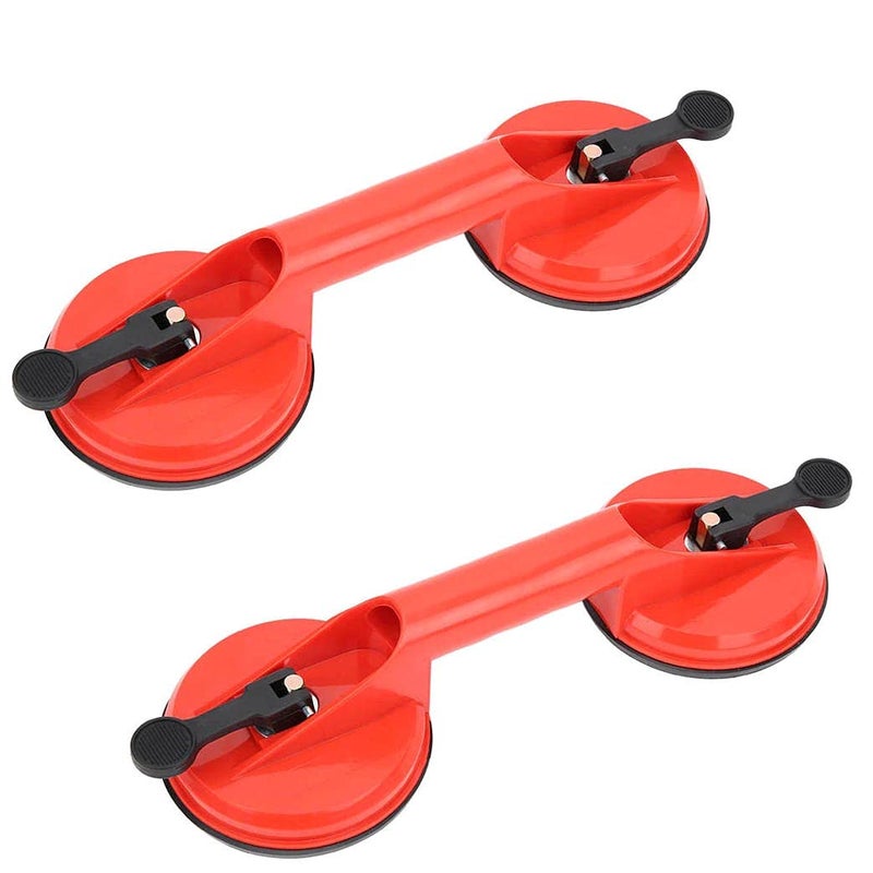 uptodateproducts 2 Pcs Double Vacuum Suction Cup Red Plastic 60 kg extractor Glass Lifter for Moving and Laying Tiles Marble Granite - Image 1