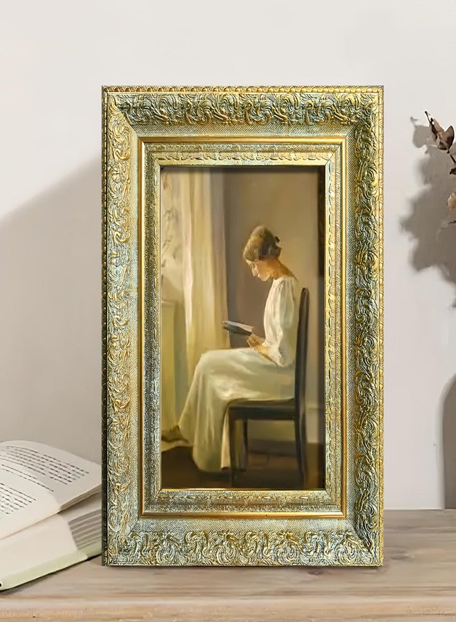 إطار صور عتيق من vrzpopi، إطار صور مزخرف للتعليق على الحائط والعرض على الطاولة (ذهبي، 5 × 7) - Image 2