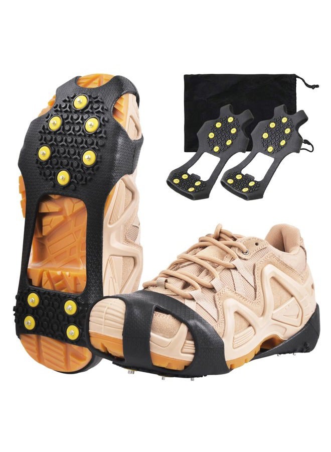 OROOTL Ice and Snow Grips, Anti-Slip Ice Cleats for Shoe Boot, Durable 10 Steel Studs Stretchable Traction Cleats Over Shoe for Men Women - Image 1