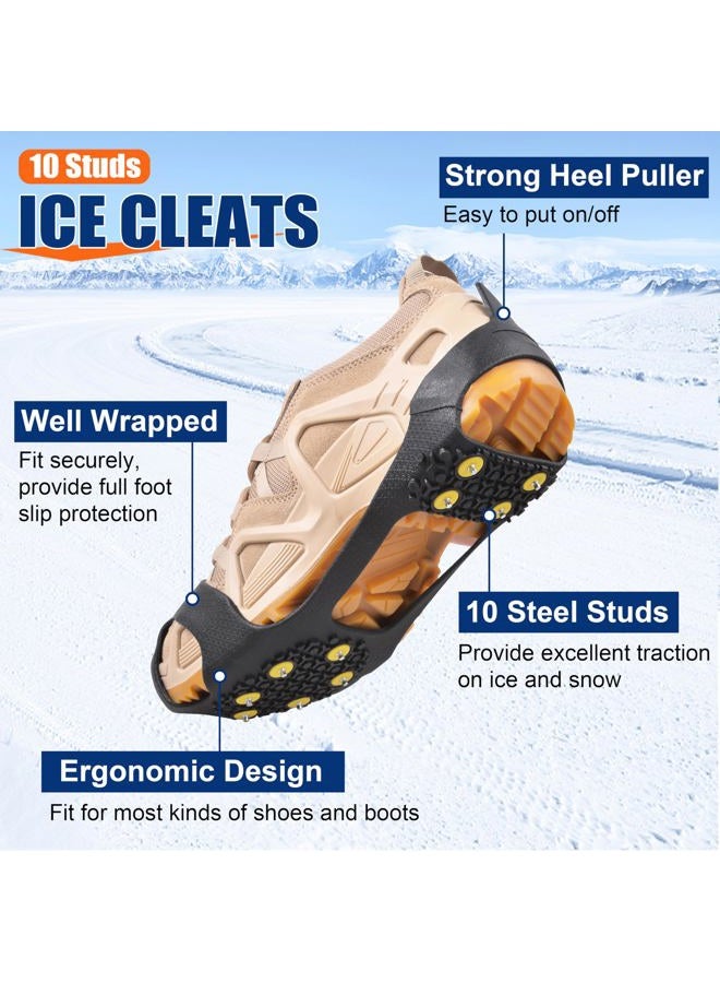 OROOTL Ice and Snow Grips, Anti-Slip Ice Cleats for Shoe Boot, Durable 10 Steel Studs Stretchable Traction Cleats Over Shoe for Men Women - Image 2