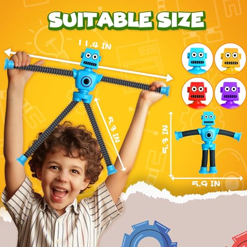 CHESLICR Robot Sensory Travel Roadtrip Toys 4Pcs for Toddlers Kid Boy Year Old Ages 3 4 5 6 7 8 9Airplane Activities Suction Autism Pop Tube Fidget Toys Autistic Stocking Easter Basket Stuffer Valentine Gift - Image 5