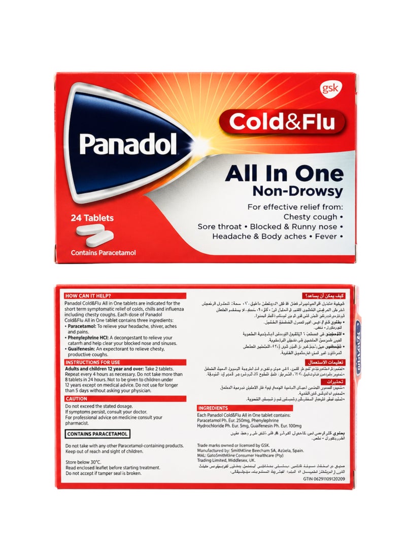 Panadol Cold & Flu All In One 24s | Multi-Symptom Cold & Flu Relief | Fever, Congestion & Body Ache Support - Image 5