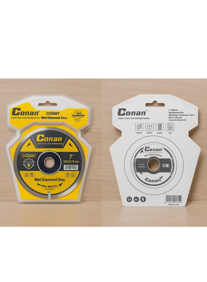 Conan 7" (180mm) Wet Diamond Cutting Disc – Model COD607, Ideal for Marble, Concrete, Bricks, Plaster & Tiles, 22.23mm Arbor, Max RPM 8600 - Image 1