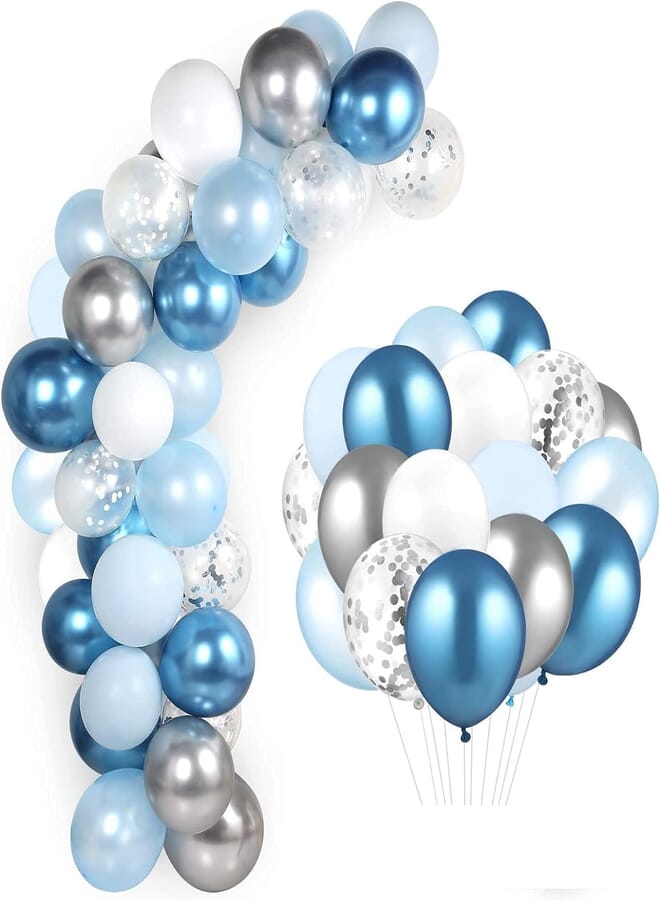 Secret Blue and Silver Metallic Chrome Balloons, 60 Count 12 Inch Balloon Garland Arch Kit Confetti Balloons Pastel Blue Latex Balloons for Boy Birthday Baby Shower Wedding Party Decoration , 2725612269079