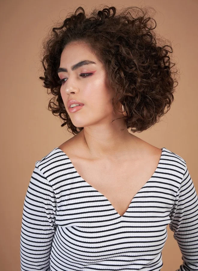 SASSAFRAS Striped V-Neck Long Sleeve Top for Women