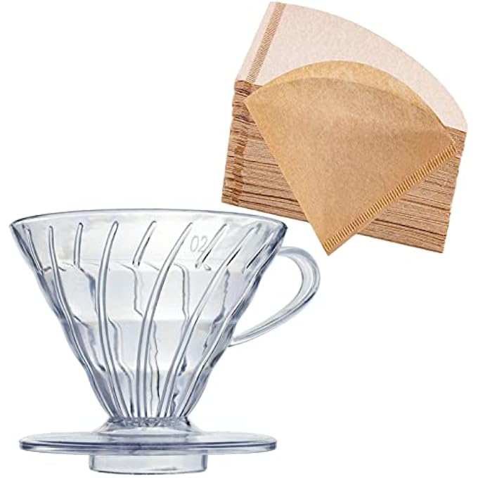 Bandai Tame Pour Over Coffee Dripper And Filter Paper Set Dripper And 40 Pieces Disposable V60 Barista Tools Home Coffee Maker Cone Brown Paper Coffee Filters For Pour Over Coffee 12Cup - Image 1