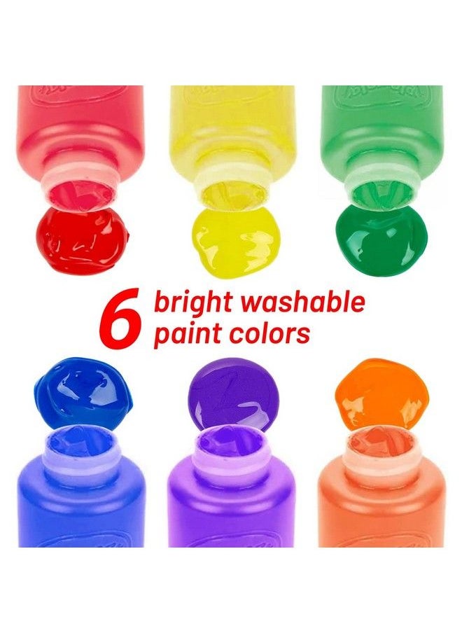 The Mega Deals - Washable Kids Paint 6 Count 7 Paint Brushes Paint Palette Washable Paint Set For Kids Craft Projects Finger Painting Supplies Kit - Image 1