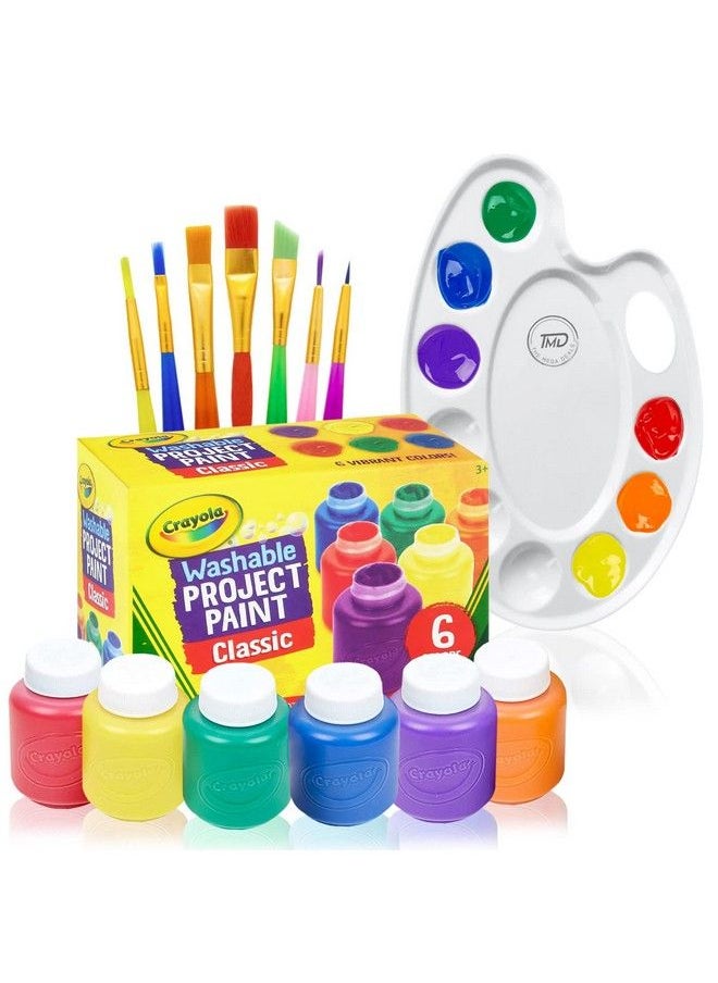 The Mega Deals - Washable Kids Paint 6 Count 7 Paint Brushes Paint Palette Washable Paint Set For Kids Craft Projects Finger Painting Supplies Kit - Image 1