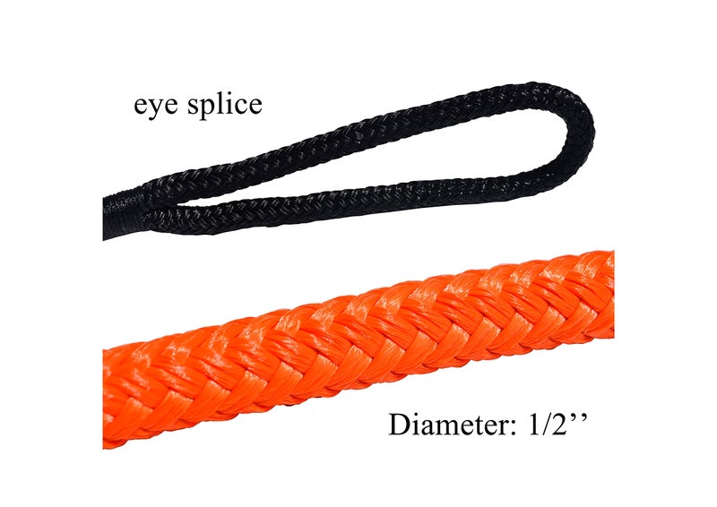 QIQU Kinetic Recovery & Tow Rope Heavy Duty Vehicle Tow Strap Rope for Truck ATV UTV SUV Snowmobile and 4x4 Off-Road Recovery 3 Size to Choose(1/2â€™â€™/3/4â€™â€™/1â€™â€™) 3 Color (1/2''x20', Orange) - Image 4