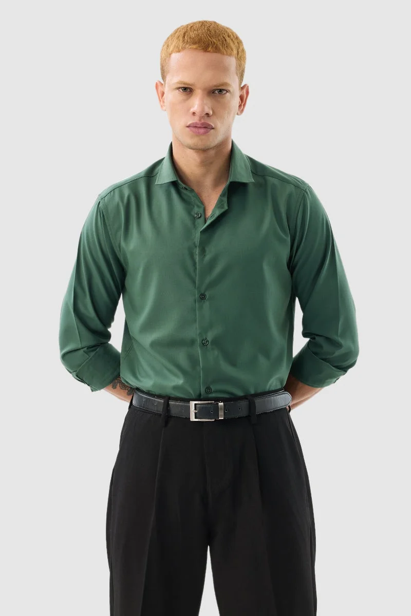 SNITCH Green Solid Long Sleeve Slim Fit Formal Shirt