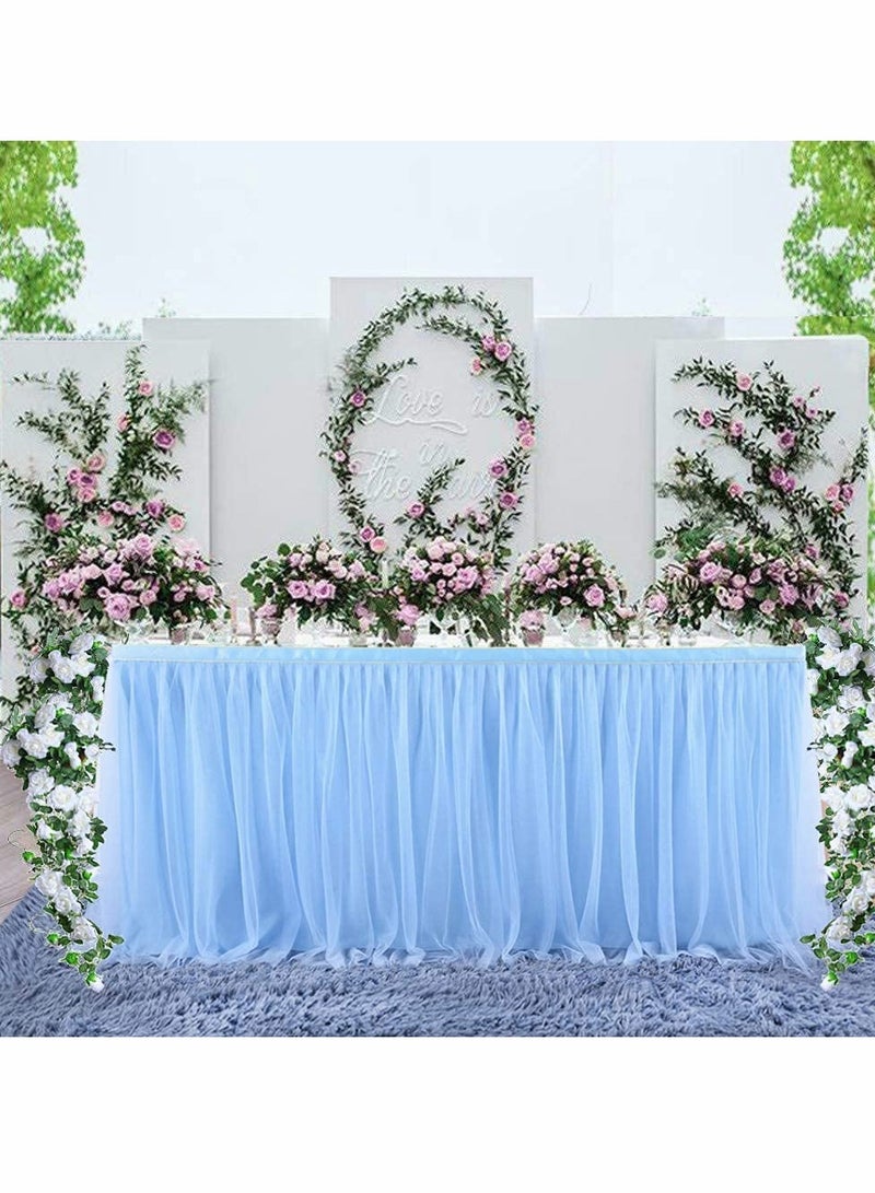 KASTWAVE Blue Table Skirt, Table Skirt Tulle Decor Tablecloth Fluffy for Bridal Baby Shower Party, Wedding, Birthday Party & Home Chair Decoration, Table Skirting (72 * 30 Inches) - Image 5