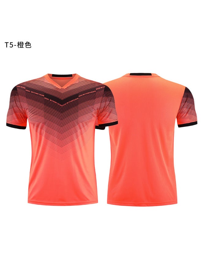 T5-orange Football Uniform Suit Adult Quick-drying Sports Short-sleeved Shorts Student Children's Training Match Jersey Group Purchase Print Number