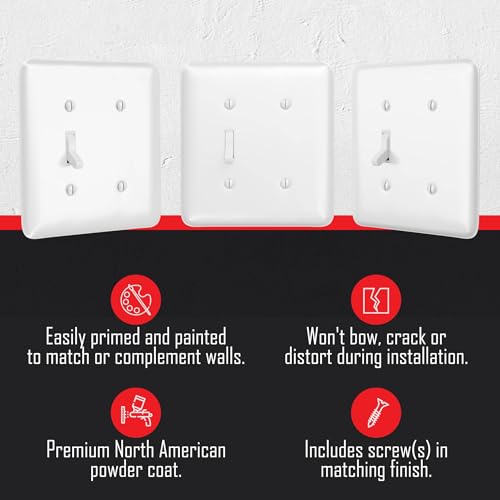 Hubbell TayMac WRW-TB 2-Gang White Smooth Metal Maxi Toggle/Blank Wall Plate WRW-TB, Outlet Cover Wall Plate with Screws, Light Switch Cover Plate for 2 Devices - Image 2
