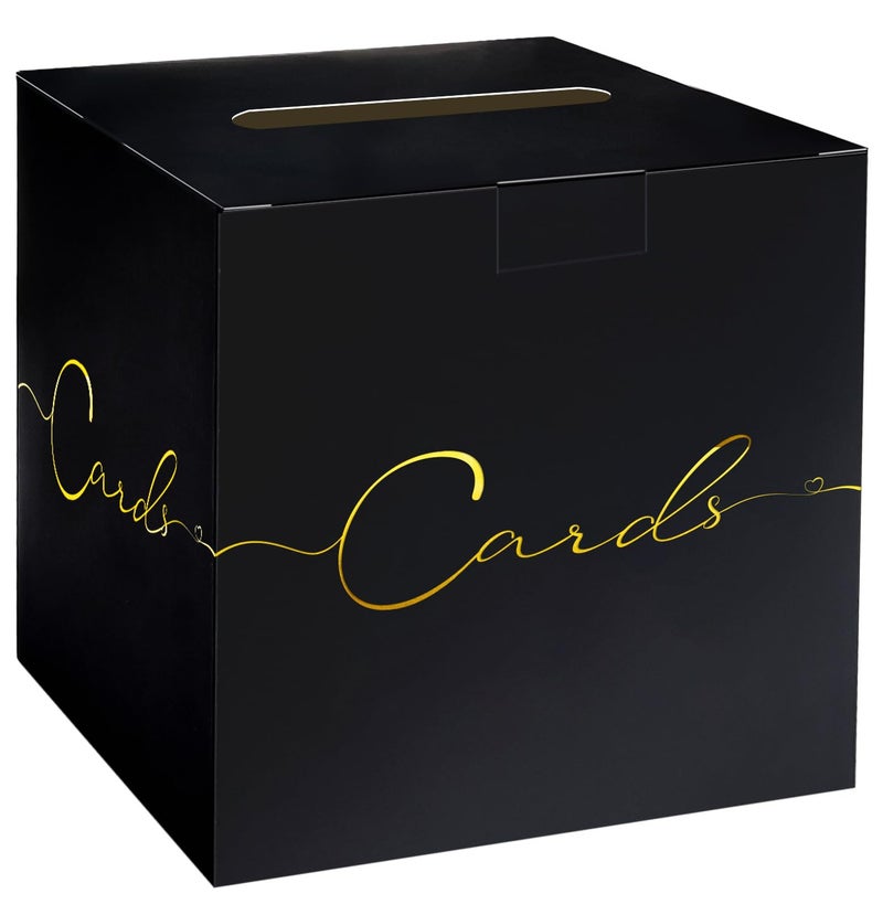 HEIPINIUYE Large Card Box for Party 9.8" x 9.8" Black Gift Card Box Holder with Gold Foil Design for Wedding Birthday Baby Shower Retirement Graduation Party Raffle Box - Image 1
