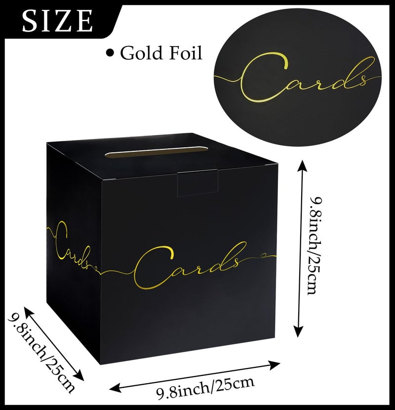 HEIPINIUYE Large Card Box for Party 9.8" x 9.8" Black Gift Card Box Holder with Gold Foil Design for Wedding Birthday Baby Shower Retirement Graduation Party Raffle Box - Image 2
