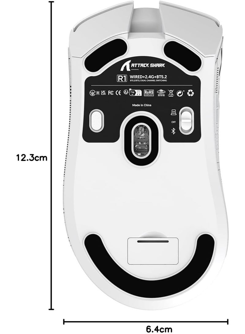 هجوم القرش ATTACK SHARK R1 Wireless/Wired Gaming Mouse (White+Sticker)  - Image 2