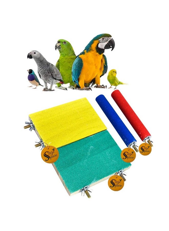 سايج سكوير منصة رملية من الخشب الطبيعي من Sage Square وألعاب الجثم، ملحق قفص مثالي للطيور والهامستر (عبوة من 4 قطع) (لون عشوائي) - Image 1