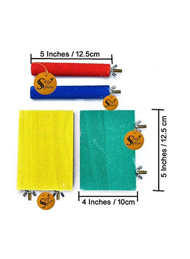 سايج سكوير منصة رملية من الخشب الطبيعي من Sage Square وألعاب الجثم، ملحق قفص مثالي للطيور والهامستر (عبوة من 4 قطع) (لون عشوائي) - Image 2