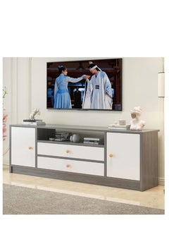 Golden TV Cabinet For Up To 55 Inches TV Entertainment Modern Design Wall Unit Furniture Wooden TV Stand For Living Room, Bedroom TV Rack L 140 x W 29 x H 54 cm -Grey/White  - Image 1
